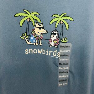 Teddy the Dog Blue T Shirt Snowbirds Mens Size M Unisex Tee Penguin Beach NEW